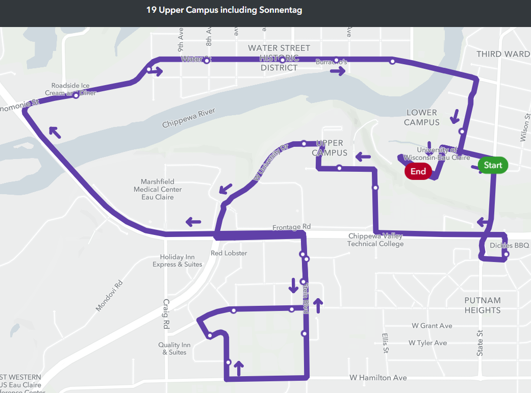 Map of UWEC Route 19