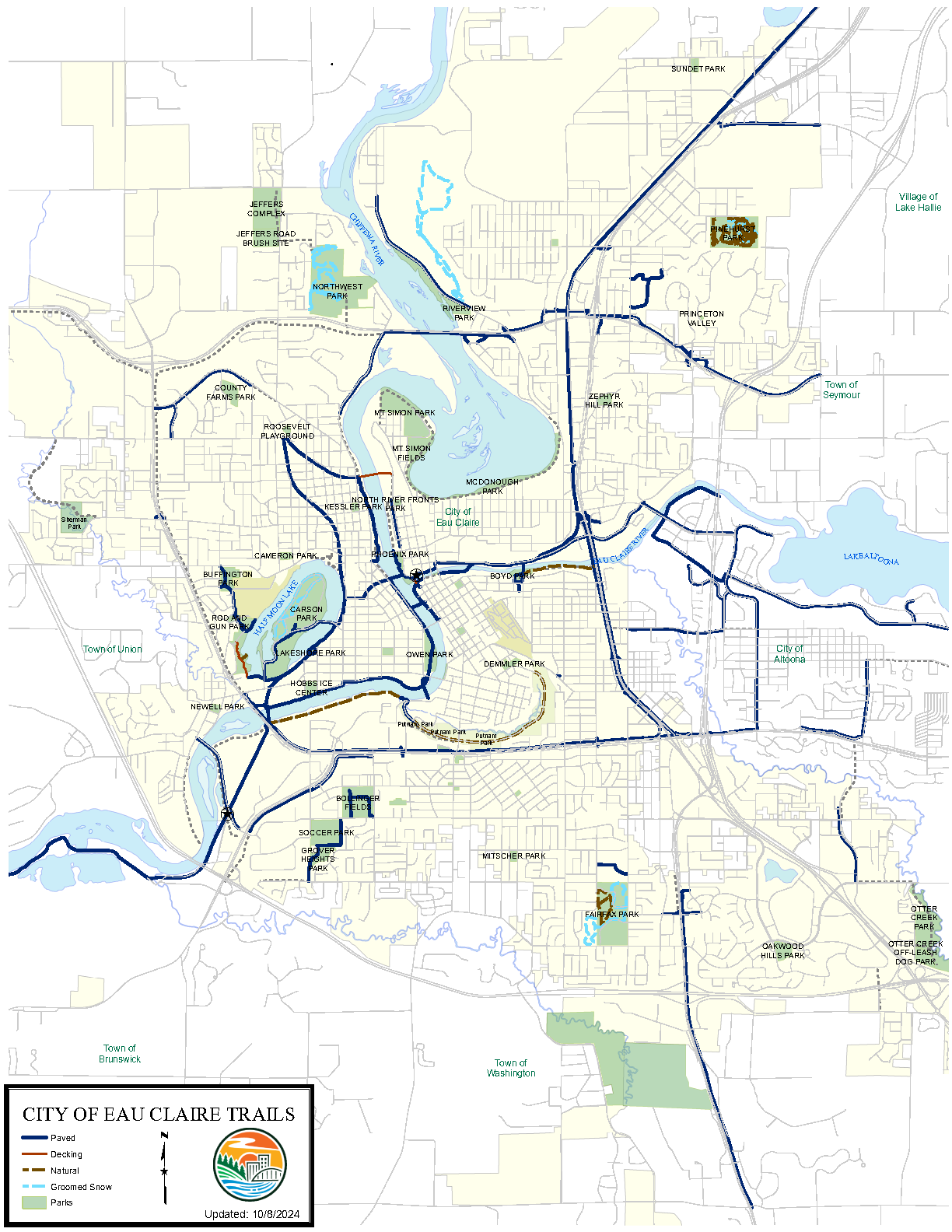 A map of Eau Claire Bike Trails