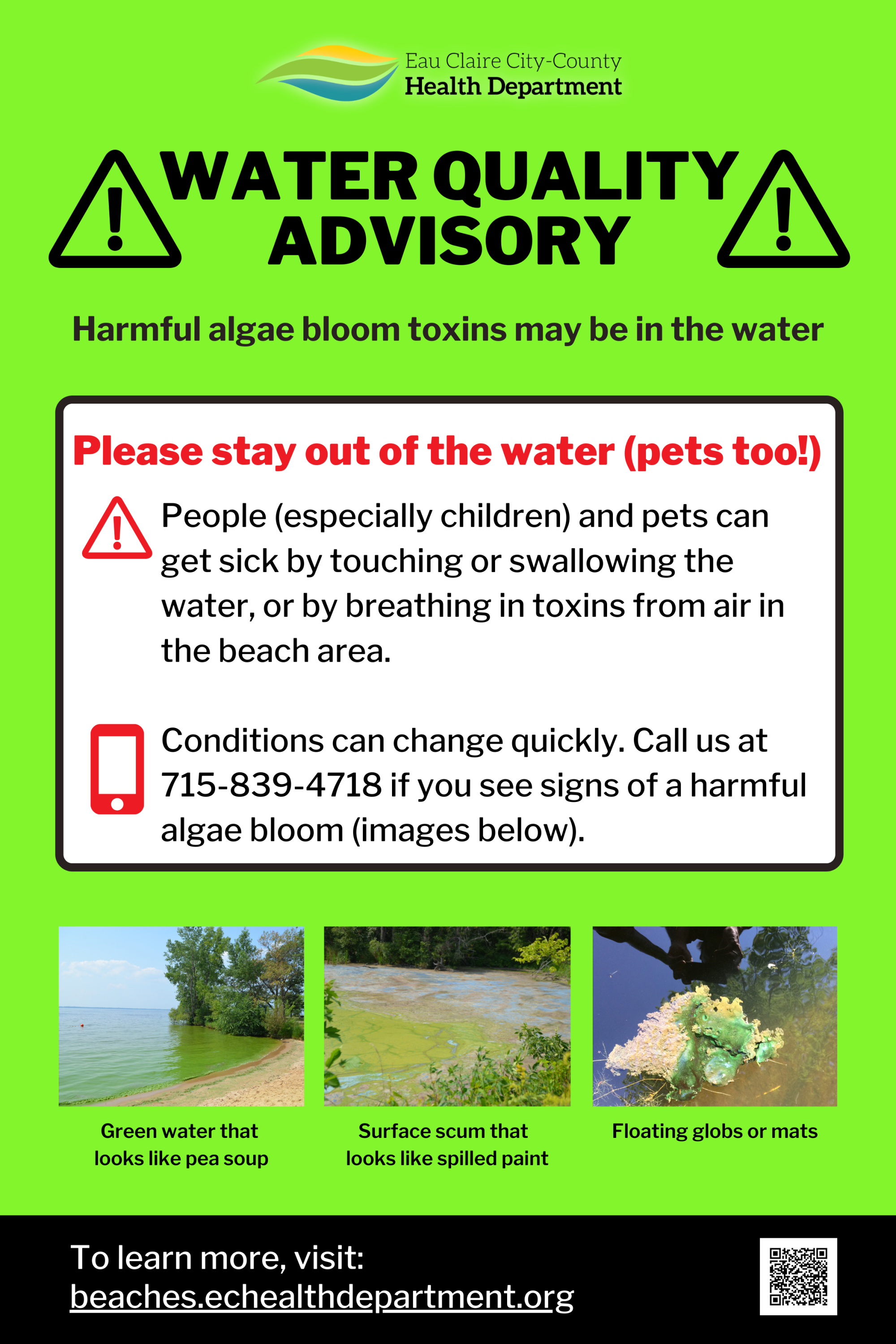 Water quality advisory sign